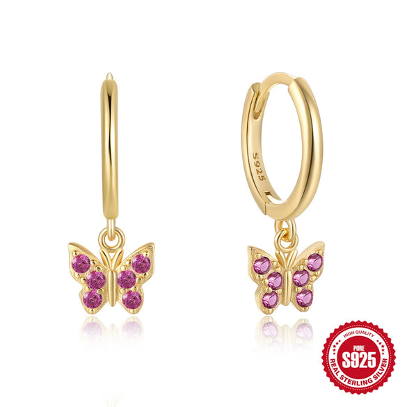 S925 Sterling Silver Butterfly Geometric Electroplated Real Gold Plated Earrings For Women