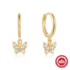 S925 Sterling Silver Butterfly Geometric Electroplated Real Gold Plated Earrings For Women