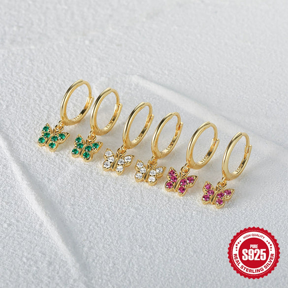 S925 Sterling Silver Butterfly Geometric Electroplated Real Gold Plated Earrings For Women