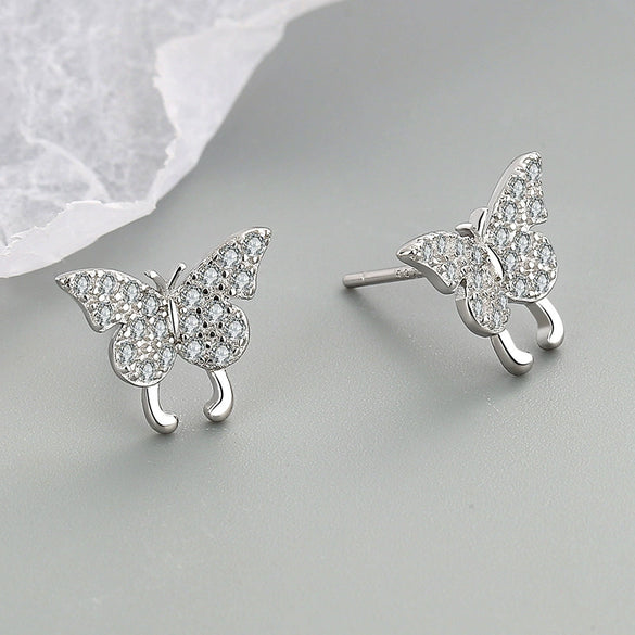 S925 Sterling Silver Butterfly Geometry Earrings With Electroplated Retro Elegant Minimalist Design For Women