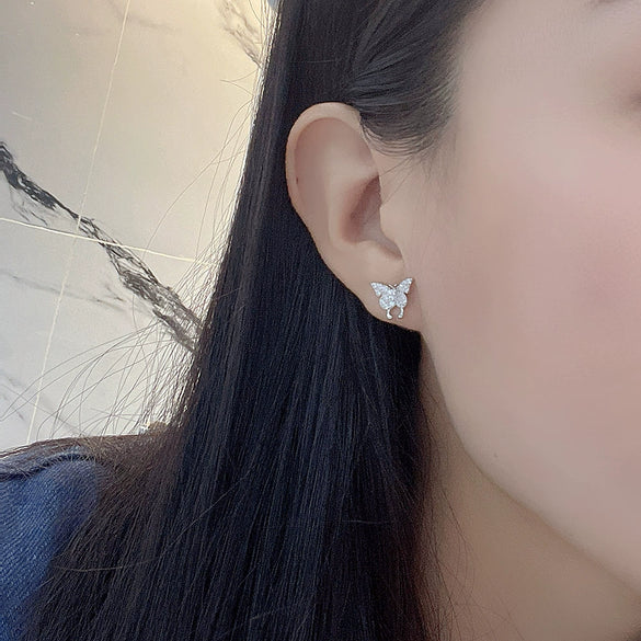S925 Sterling Silver Butterfly Geometry Earrings With Electroplated Retro Elegant Minimalist Design For Women