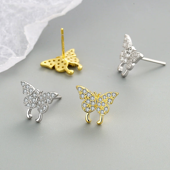 S925 Sterling Silver Butterfly Geometry Earrings With Electroplated Retro Elegant Minimalist Design For Women