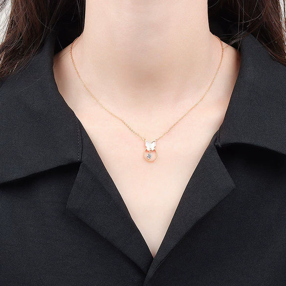 S925 Sterling Silver Butterfly Pendant Necklace With Mixed Gem Electroplated Cross Chain Simple Elegant Clavicle Necklace For Women