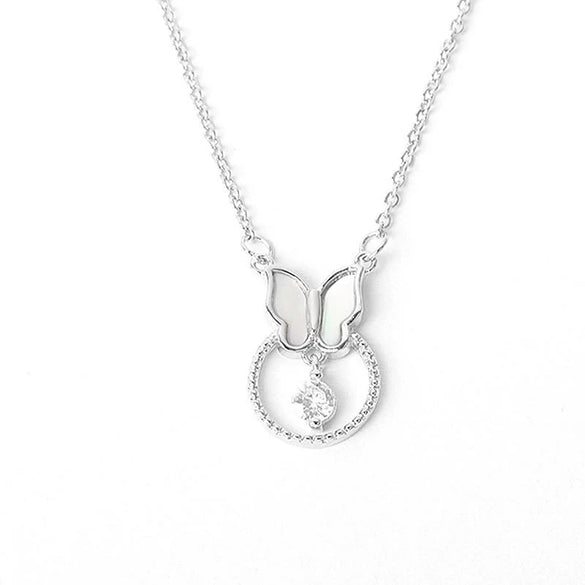 S925 Sterling Silver Butterfly Pendant Necklace With Mixed Gem Electroplated Cross Chain Simple Elegant Clavicle Necklace For Women