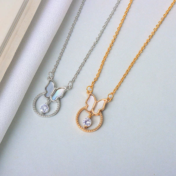 S925 Sterling Silver Butterfly Pendant Necklace With Mixed Gem Electroplated Cross Chain Simple Elegant Clavicle Necklace For Women