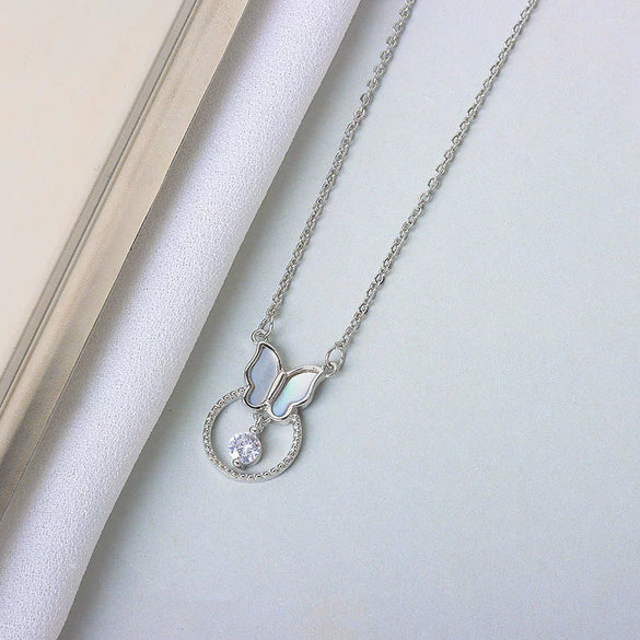 S925 Sterling Silver Butterfly Pendant Necklace With Mixed Gem Electroplated Cross Chain Simple Elegant Clavicle Necklace For Women