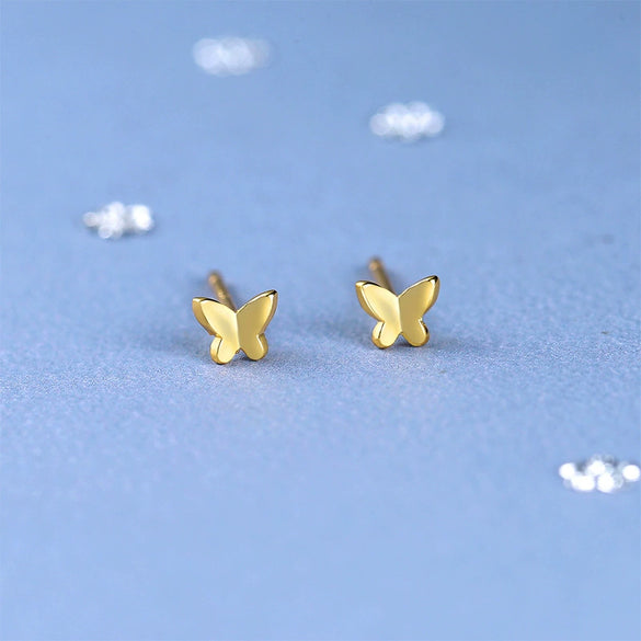 S925 Sterling Silver Butterfly Stud Earrings For Women Sweet Minimalist Polished Small Earrings