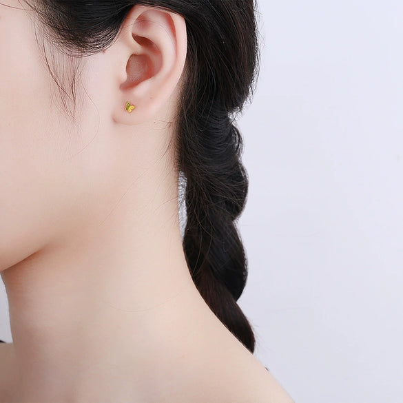 S925 Sterling Silver Butterfly Stud Earrings For Women Sweet Minimalist Polished Small Earrings