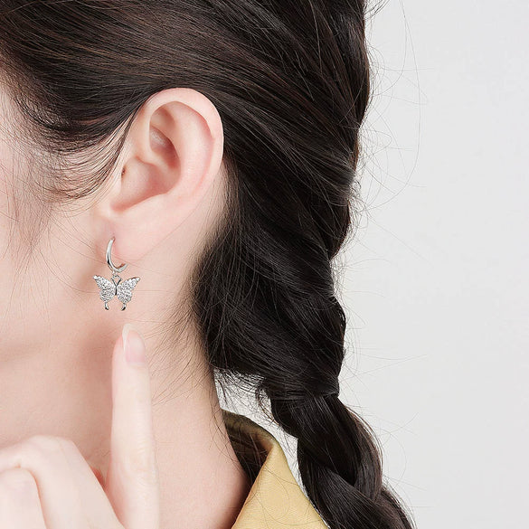 S925 Sterling Silver Butterfly Stud Earrings With Electroplated Geometric Design For Women