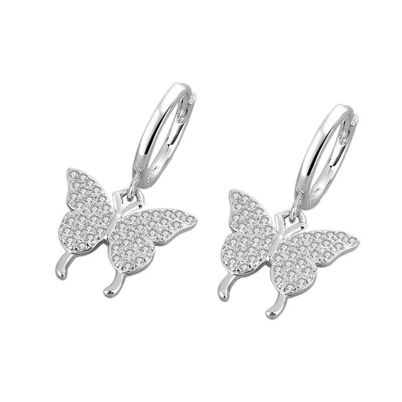 S925 Sterling Silver Butterfly Stud Earrings With Electroplated Geometric Design For Women
