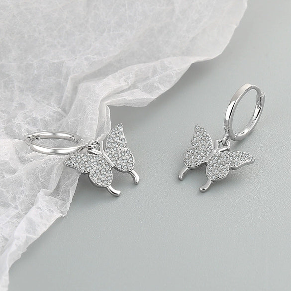 S925 Sterling Silver Butterfly Stud Earrings With Electroplated Geometric Design For Women