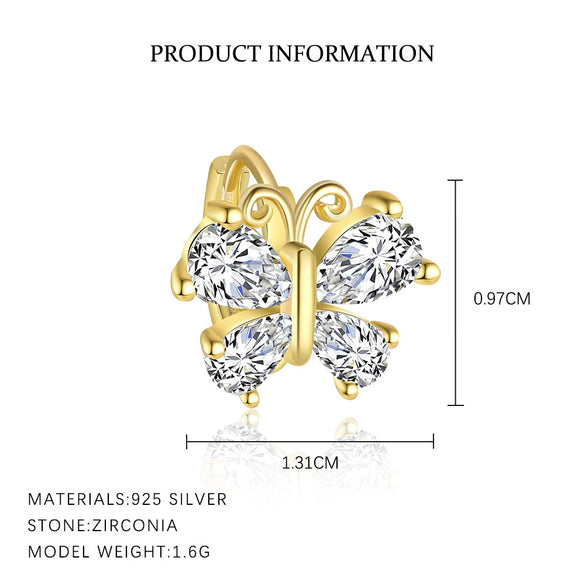 S925 Sterling Silver Butterfly Zircon Fashion Women's Sweet Animal Earrings
