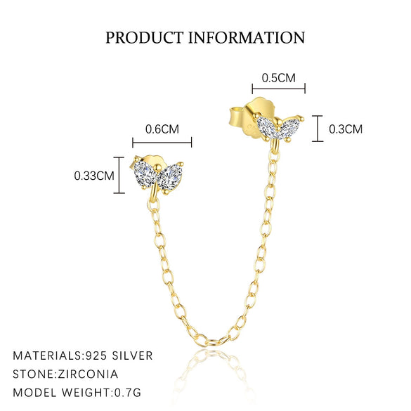 S925 Sterling Silver Butterfly Zircon Fashion Women's Sweet Animal Earrings