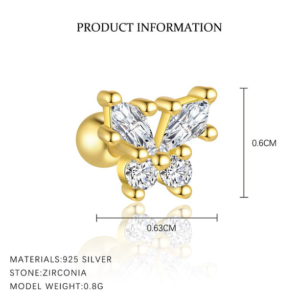 S925 Sterling Silver Butterfly Zircon Fashion Women's Sweet Animal Earrings