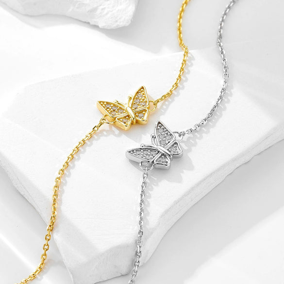 S925 Sterling Silver Butterfly Zircon Women's Light Luxury Elegant Hand Jewelry