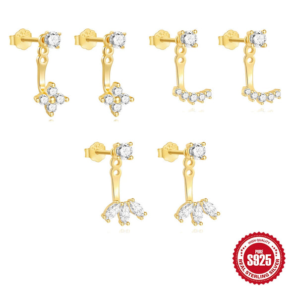 S925 Sterling Silver C Shaped Adjustable Jacket Earrings With Single Row Diamond Electroplated Simple Geometric Style