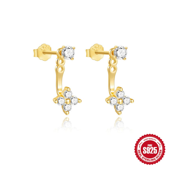 S925 Sterling Silver C Shaped Adjustable Jacket Earrings With Single Row Diamond Electroplated Simple Geometric Style