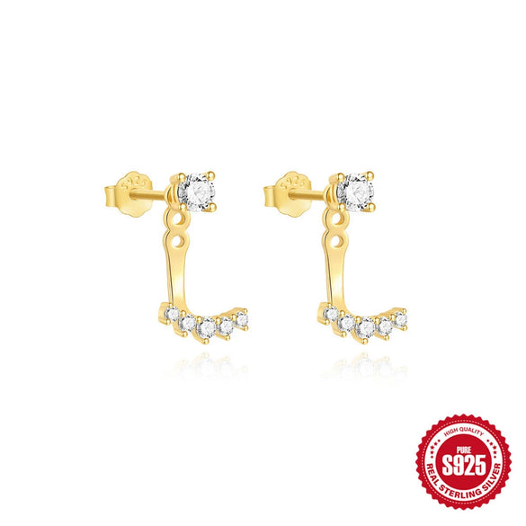 S925 Sterling Silver C Shaped Adjustable Jacket Earrings With Single Row Diamond Electroplated Simple Geometric Style