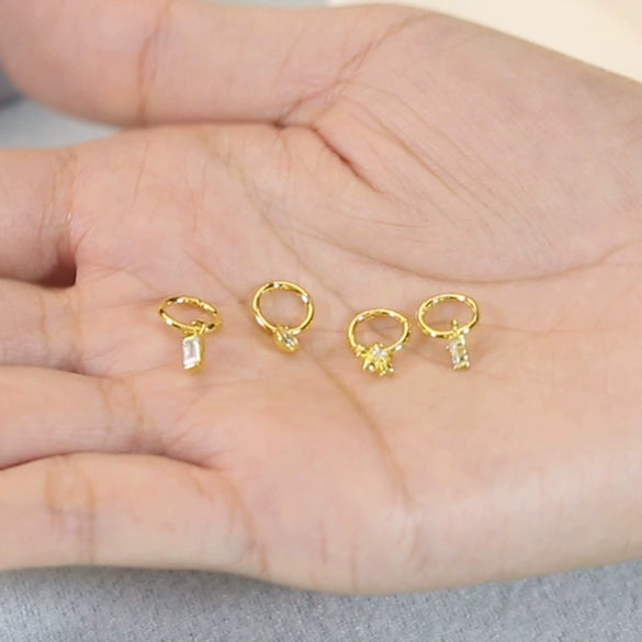 S925 Sterling Silver Cartilage Puncture Single Earrings With Diamond Nose Ring Geometric Style Environmental Protection Electroplated Ear Nail Jewelry