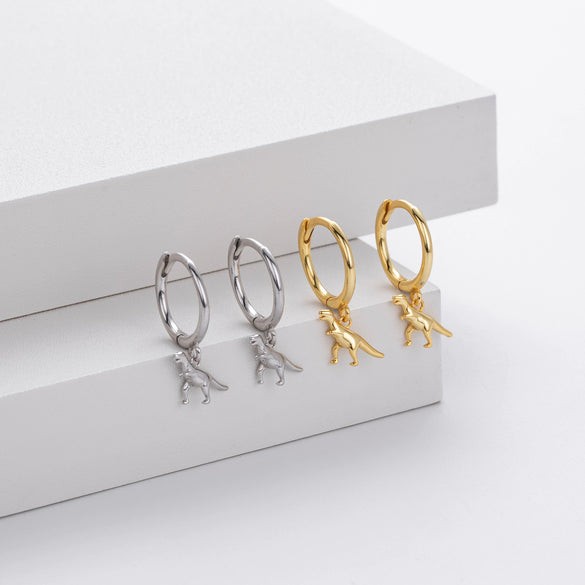 S925 Sterling Silver Cartoon Three Dimensional Dinosaur Earrings Electroplated For Women With Animal Pattern