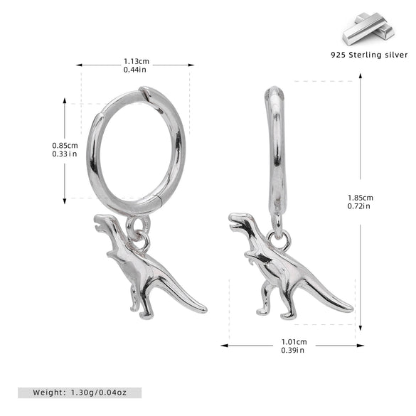 S925 Sterling Silver Cartoon Three Dimensional Dinosaur Earrings Electroplated For Women With Animal Pattern