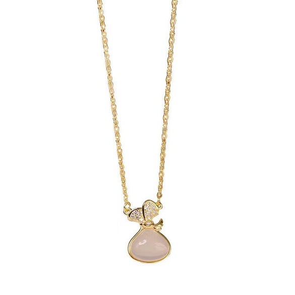 S925 Sterling Silver Chalcedony Pocket Pendant Necklace For Women Retro Geometric Electroplated Clavicle Chain Light Luxury Jewelry