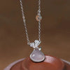 S925 Sterling Silver Chalcedony Pocket Pendant Necklace For Women Retro Geometric Electroplated Clavicle Chain Light Luxury Jewelry