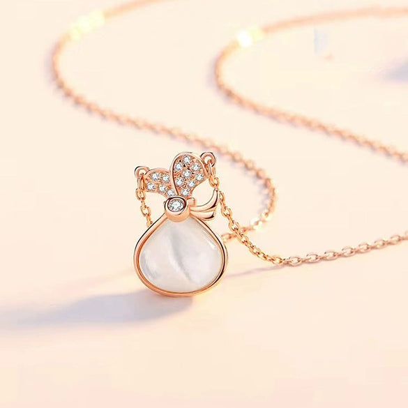 S925 Sterling Silver Chalcedony Pocket Pendant Necklace For Women Retro Geometric Electroplated Clavicle Chain Light Luxury Jewelry