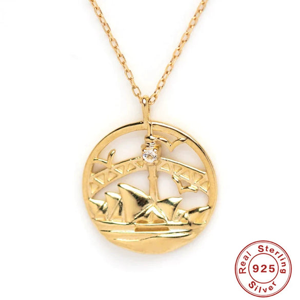 S925 Sterling Silver City Architecture Pendant Women's Collarbone Necklace With Geometric Design And Electroplating