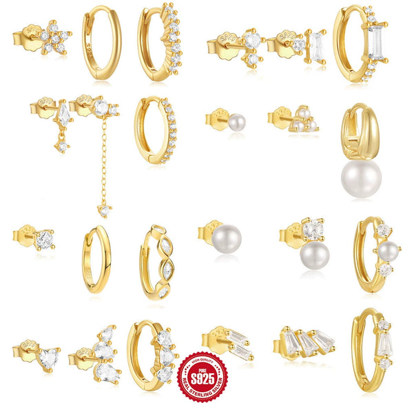 S925 Sterling Silver Classic Pearl Petal Zircon All Match Women's Earrings With Geometric Pattern And Electroplating