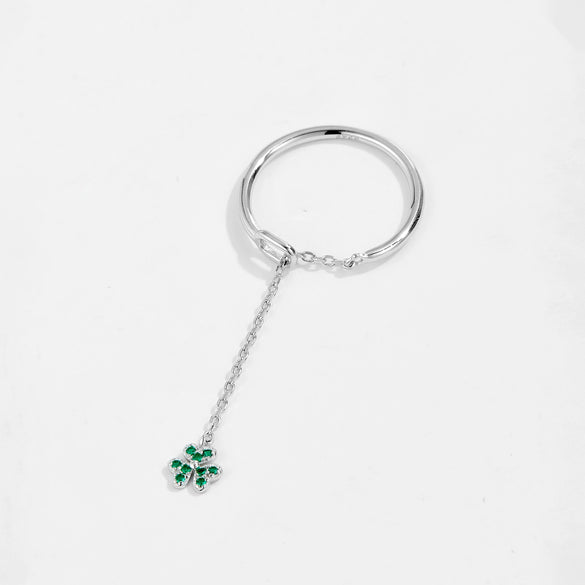 S925 Sterling Silver Clover Pendant Ring With Irregular Stacked Design Adjustable Chain Pull Geometric Style Platinum And 18K Gold Electroplated