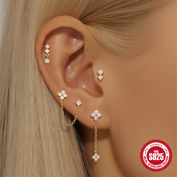 S925 Sterling Silver Cold Style Fourleaf Clover Petal Earrings With Electroplating For Women