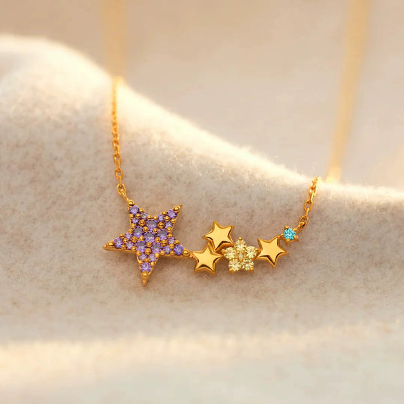 S925 Sterling Silver Colorful Star Necklace Women's Simple Fashion Clavicle Chain With Electroplating