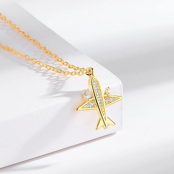 S925 Sterling Silver Creative Aircraft Necklace Jewelry