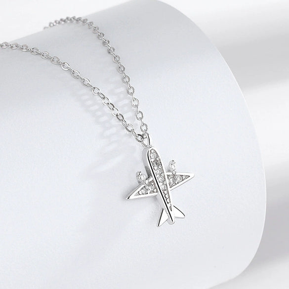 S925 Sterling Silver Creative Aircraft Necklace Jewelry
