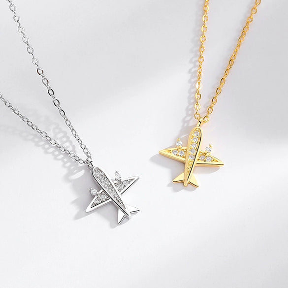 S925 Sterling Silver Creative Aircraft Necklace Jewelry