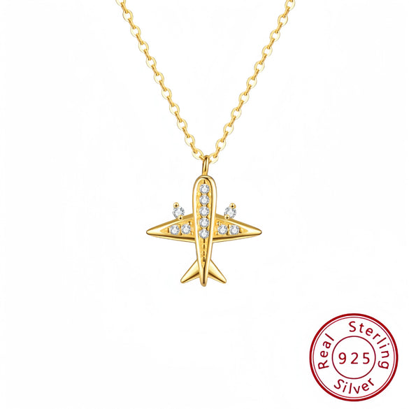 S925 Sterling Silver Creative Aircraft Necklace Jewelry