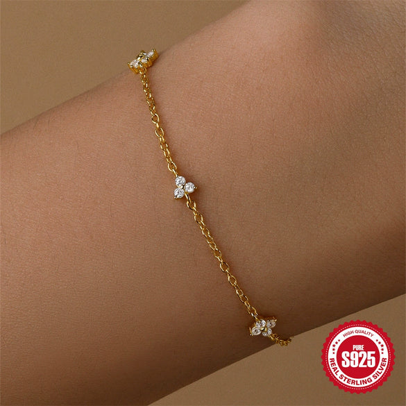 S925 Sterling Silver Creative Petal Diamondencrusted Geometric Niche Highend Electroplated Bracelet For Women