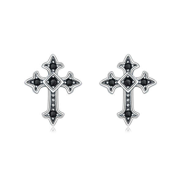 S925 Sterling Silver Cross And Heart Shape Electroplated Women's Earrings