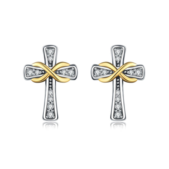 S925 Sterling Silver Cross And Heart Shape Electroplated Women's Earrings