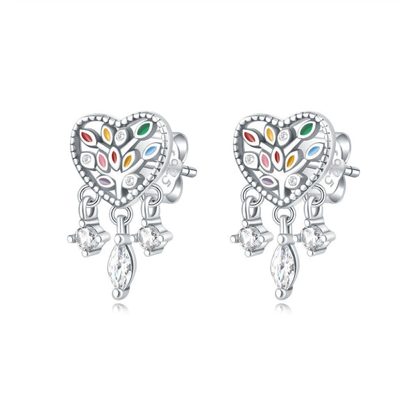 S925 Sterling Silver Cross And Heart Shape Electroplated Women's Earrings