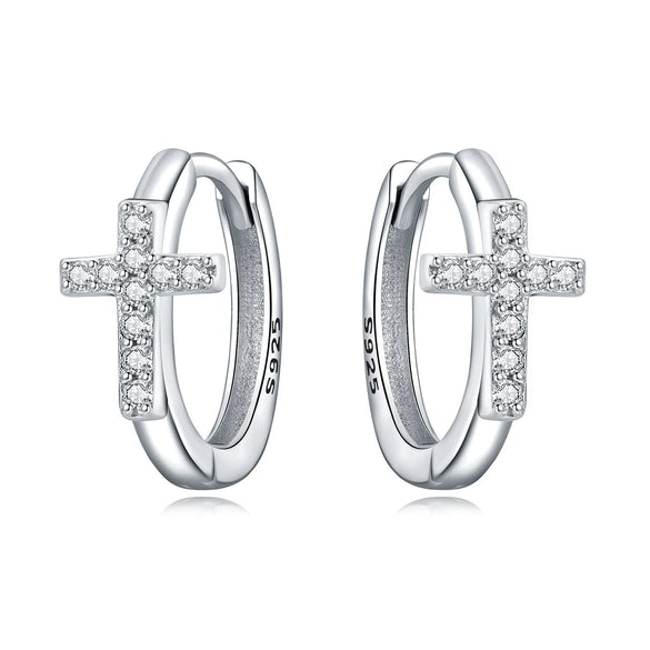 S925 Sterling Silver Cross And Heart Shape Electroplated Women's Earrings