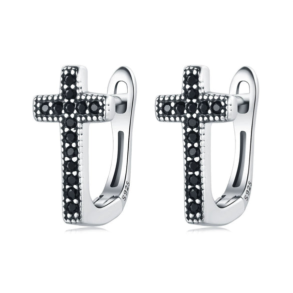 S925 Sterling Silver Cross And Heart Shape Electroplated Women's Earrings
