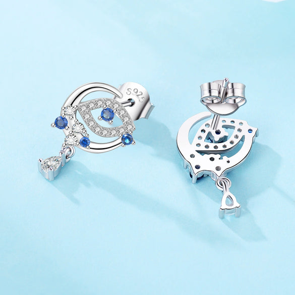 S925 Sterling Silver Cross And Heart Shape Electroplated Women's Earrings