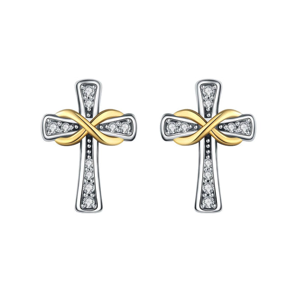 S925 Sterling Silver Cross And Heart Shape Electroplated Women's Earrings