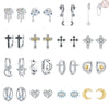 S925 Sterling Silver Cross And Heart Shape Electroplated Women's Earrings