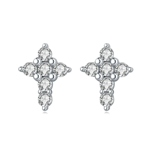 S925 Sterling Silver Cross And Heart Shape Electroplated Women's Earrings