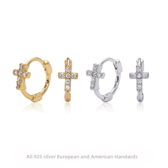 S925 Sterling Silver Cross Ear Buckle Earrings With Ushape Letters Numbers Text And Electroplating For Women