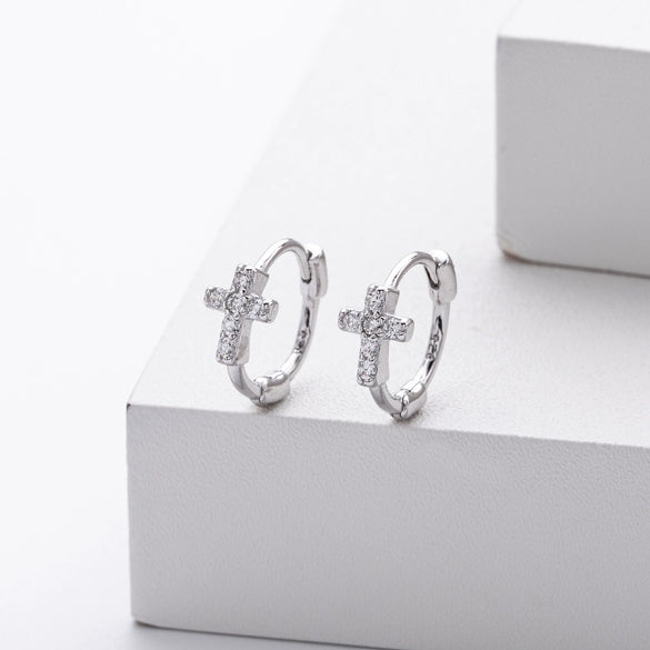 S925 Sterling Silver Cross Ear Buckle Earrings With Ushape Letters Numbers Text And Electroplating For Women