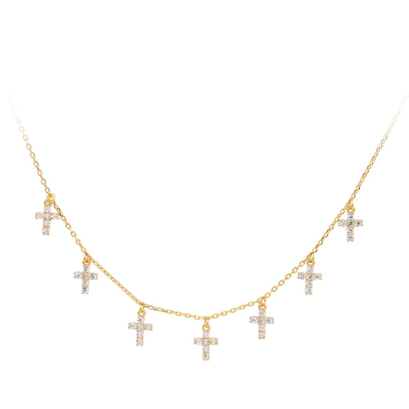 S925 Sterling Silver Cross Style Clavicle Chain With Inlaid Zircon For Women